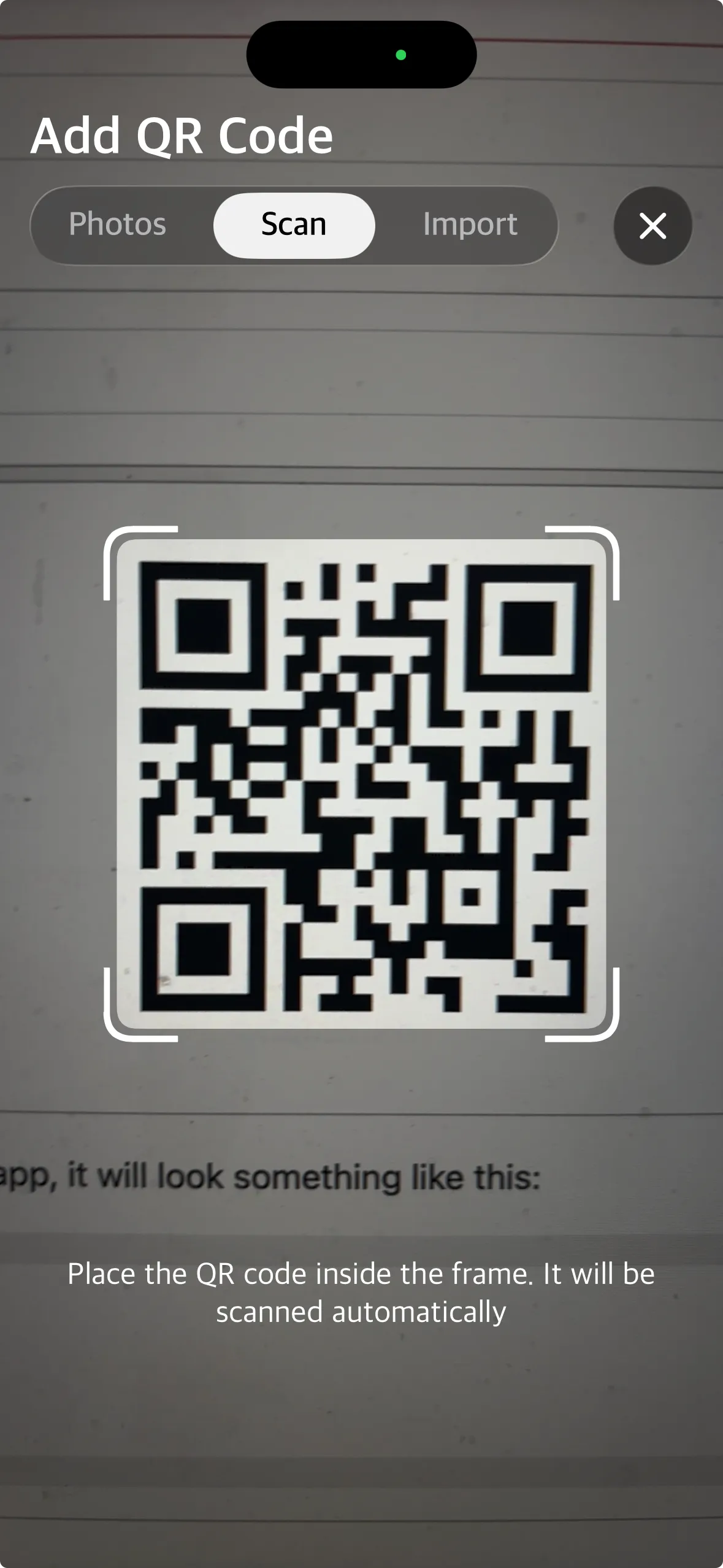 The 2FA Studio QR scanner viewfinder